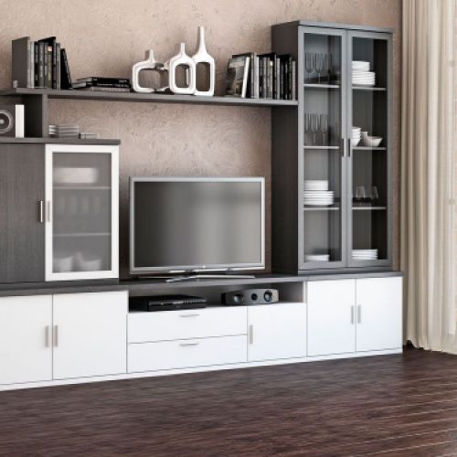 Mueble de salón modular en color blanco y gris